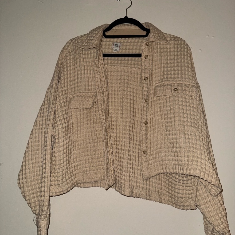 BDG Beige Waffle Knit Button-Down Shirt